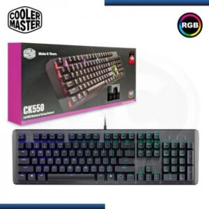 TECLADO GAMING RGB COOLER MASTER CK550 V2 MECÁNICO ALÁMBRICO USB INGLÉS SWITCH ROJO CK-550-GKTR1-US NEGRO / GRIS