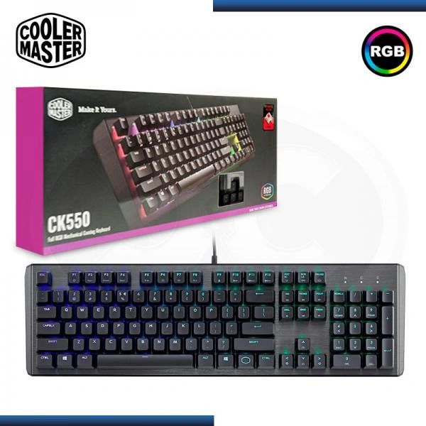 TECLADO GAMING RGB COOLER MASTER CK550 V2 MECÁNICO ALÁMBRICO USB INGLÉS SWITCH ROJO CK-550-GKTR1-US NEGRO / GRIS