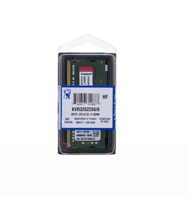 MEMORIA RAM PARA LAPTOP 8GB KINGSTON KVR32S22S6/8 DDR4 3200MHZ CL22 1.2V NEGRO