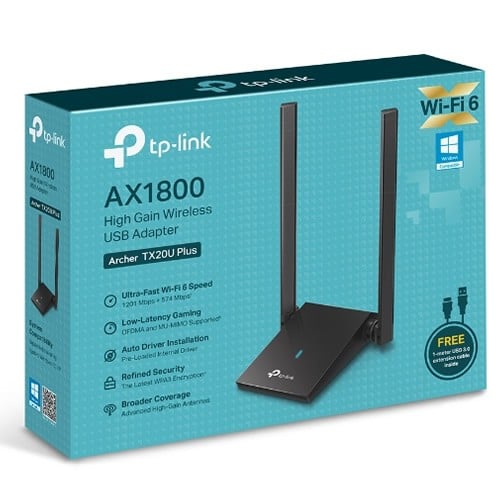 Adaptador USB TP-Link TX20U Plus – WIFI 6 AX1800 – 2 Antenas Alta Ganancia