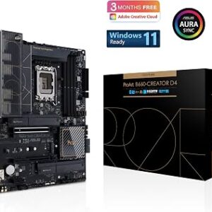 ASUS ProArt B660-Creator D4 LGA 1700(Intel 12th Gen) ATX Content Creator Motherboard(PCIe 5.0,DDR4,2.5G1G LAN,3xM.2 Slots,Front USB 3.2 Gen2x2 Type-C Ports with 60W Fast Charging,M.2 Key E Slot) – Tamaño 12×9.6 – Nombre de estilo PROART B660-CREATOR D4