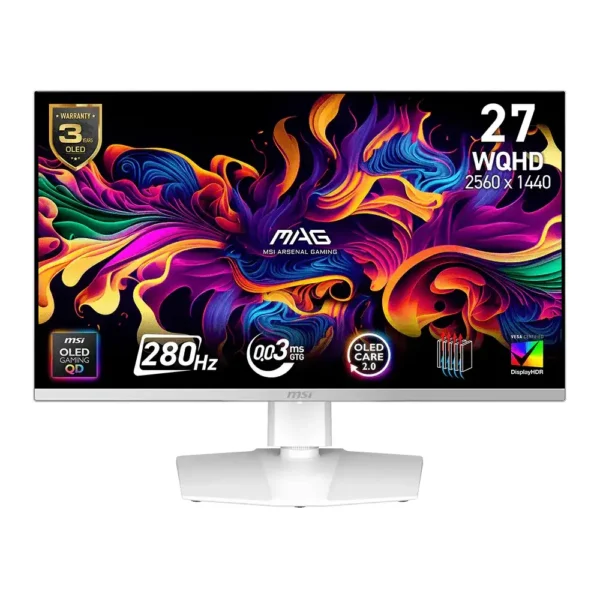 MONITOR 26.5″ MSI  MAG 272QPW QD-OLED X28 0.03MS – 280HZ – 2560X1440 – BLANCO