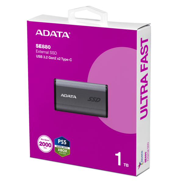 DISCO SSD EXTERNO ADATA SE880 – 1TB – USB 3.2 – GRIS – 2000 MB/s