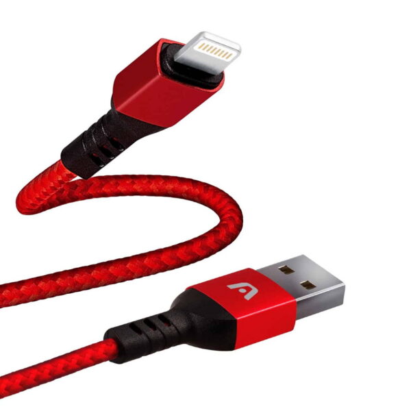 CABLE ARGOM USB-A A LIGHTNING – TRENZADO – 1.8 METROS – ROJO