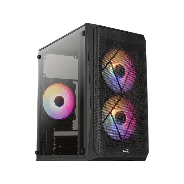 CASE GAMING RGB AEROCOOL CS-107-A-BK-V2 MINI TOWER VENTILADORES 3 DE 120MM CON VIDRIO LATERAL Y MALLA FRONTAL CS-107-A-BK-V2 NEGRO