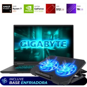 Combo Laptop + Base Enfriadora – Gigabyte Gaming A16 – AMD Ryzen 7 260 – 16GB – RTX 5050 – 512GB