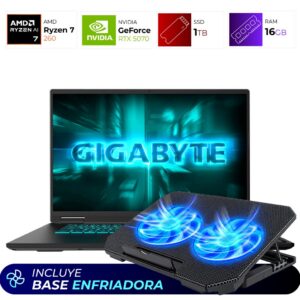Combo Laptop + Base Enfriadora – Gigabyte Gaming A16 – AMD Ryzen 7-260 – 16GB – RTX 5070 – 1TB