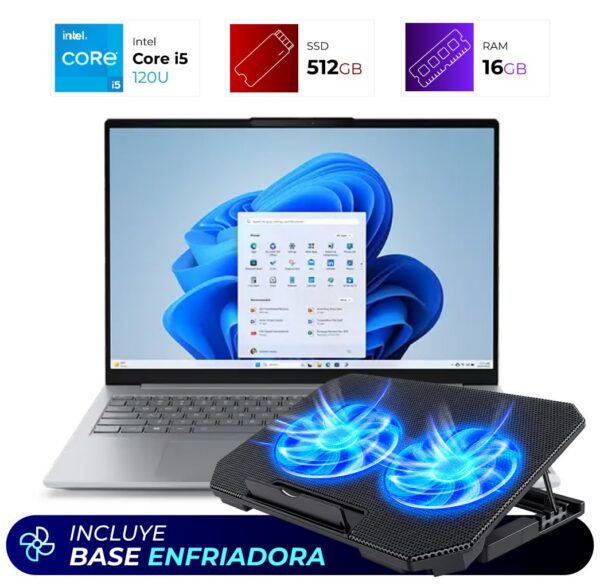 Combo Laptop + Base Enfriadora – Lenovo ThinkBook 16 G8 – IRL – Intel i5 210H – 16GB – 512GB – Arctic Grey
