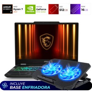 Combo Laptop + Base Enfriadora – MSI Cyborg A15 – AMD Ryzen 7 260 – 16GB – RTX5050 – 512GB – Odyssey Gray