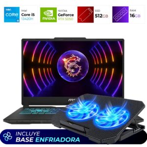 Combo Laptop + Base Enfriadora – MSI Cyborg 15 – Intel i5 13420H – 16GB – RTX 5050 – 512GB – Translucent Black