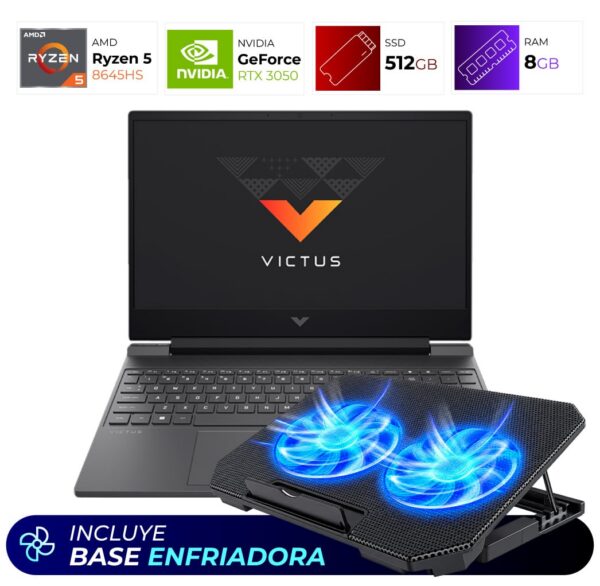Combo Laptop + Base Enfriadora – HP Victus 15 – AMD Ryzen 5 8645HS – 8GB – RTX 3050 – 512GB