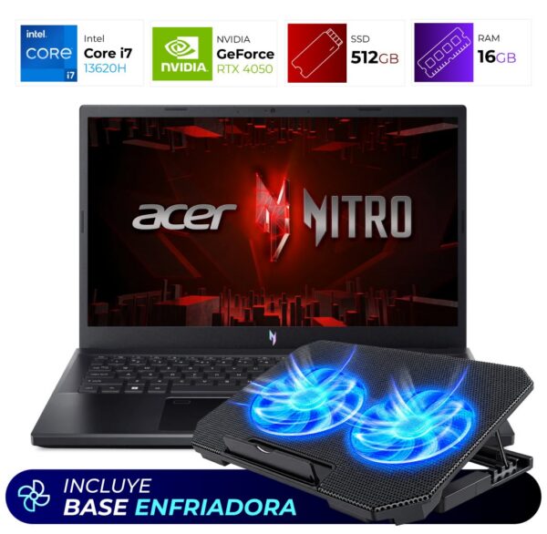 Combo Laptop + Base Enfriadora – Acer Nitro V – Intel i7 13620H – 16GB – RTX 4050 – 512GB