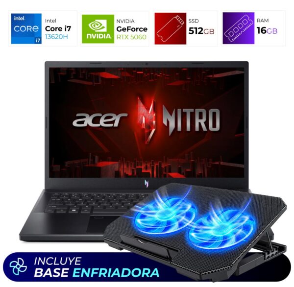 Combo Laptop + Base Enfriadora – Acer Nitro V15 – Intel i7 13620H – 16GB – RTX 5060 – 512GB