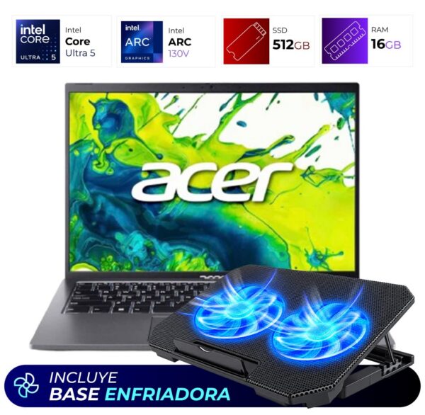 Combo Laptop + Base Enfriadora – Acer Aspire 14 – Intel Ultra 5 226V – 16GB – 512GB