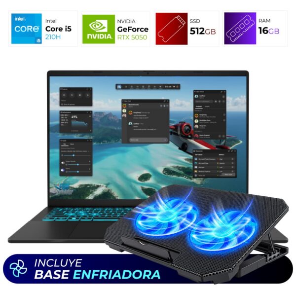Combo Laptop + Base Enfriadora – ASUS V16 – Intel i5 210H – 16GB – RTX 5050 – Matte Black