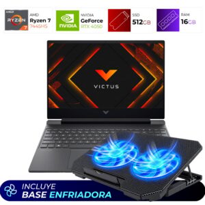 Combo Laptop + Base Enfriadora – HP Victus 15-fb3022la – AMD Ryzen 7 7445HS – 16GB – RTX 4050 – 512GB