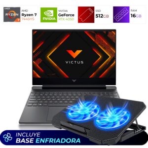 Combo Laptop + Base Enfriadora – HP Victus 15-FB3093 – AMD Ryzen 7 7445HS – 16GB – RTX 4050 – 512GB