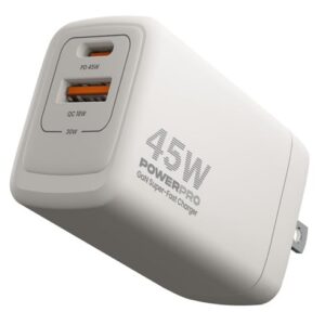 Cargador UNNO TEKNO Power Pro – Super Fast dual port 45W travel charger – Blanco