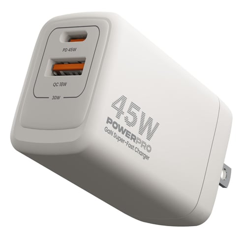 Cargador UNNO TEKNO Power Pro – Super Fast dual port 45W travel charger – Blanco