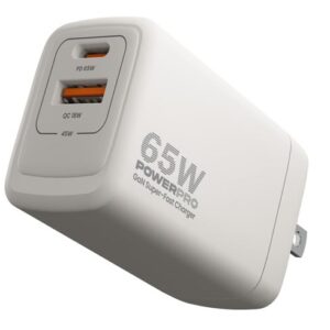 Cargador UNNO TEKNO Power Pro – Super Fast dual port 65W travel charger – Blanco