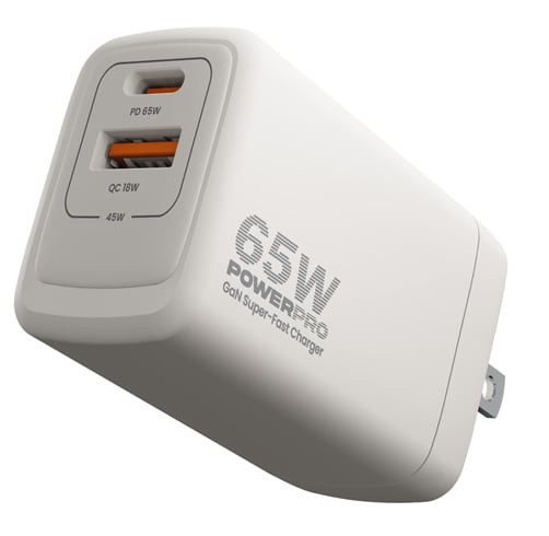 Cargador UNNO TEKNO Power Pro – Super Fast dual port 65W travel charger – Blanco