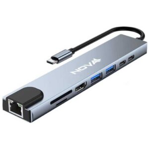 USB HUB NOVA USB-C a 2xUSB 3.0 – 2xUSB-C – RJ45 – TF – MICROSD – HDMI4K