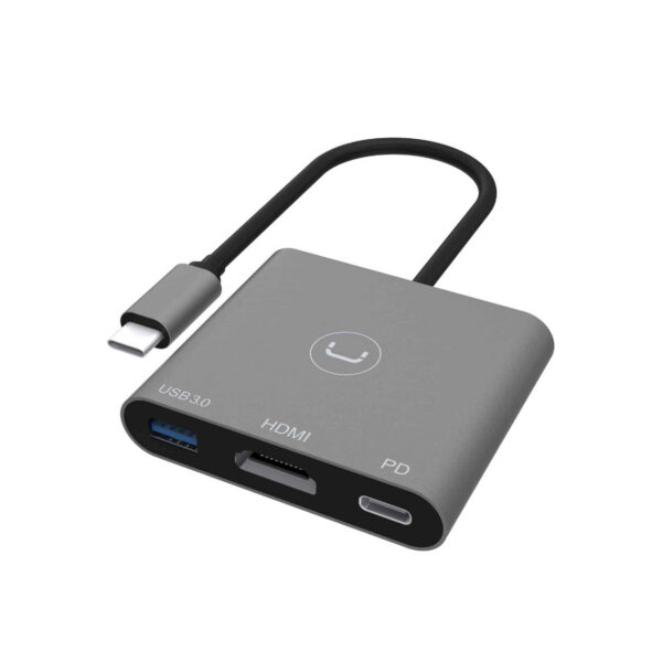 USB HUB UNNO USB-C a USB 3.0 – HDMI – PD – GRIS