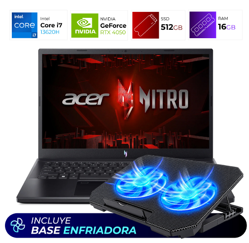 Acer Nitro V 15 – i7 13620H – 16 GB – RTX 4050 – 512 GB + Base Enfriadora