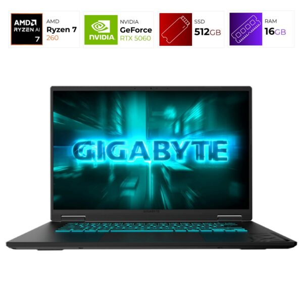 Gigabyte Gaming A16 – AMD Ryzen 7 260 – RTX 5060 – 16GB – 512GB – Black