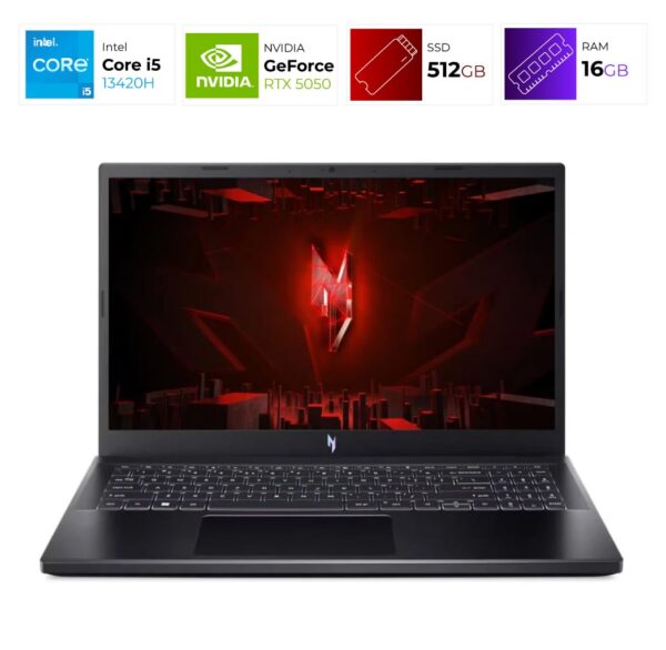 Acer Nitro V15 – Intel i5 13420H – 16GB – RTX 5050  – 512GB- Obsidian Black
