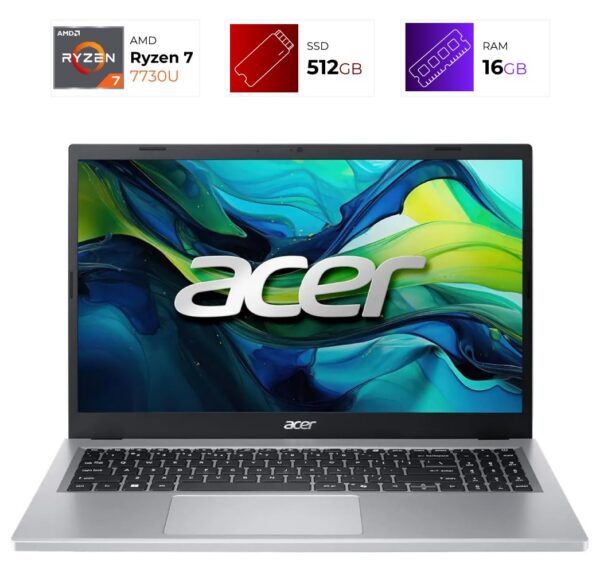 Acer Aspire Go 15 – AMD Ryzen 7 7730U – 16GB – 512GB – Pure Silver