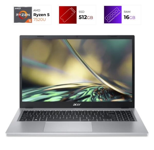 Acer Aspire 3 15 – AMD Ryzen 5 7520U- 16GB – 512GB – Pure Silve