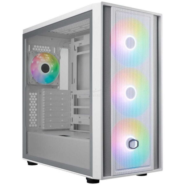 CASE GAMING RGB COOLER MASTER MASTERBOX 600 MID TOWER 3 VENTILADORES DE 140MM Y 1 DE 120MM CON VIDRIO LATERAL Y MALLA FRONTAL MB600-WGNN-S00 BLANCO