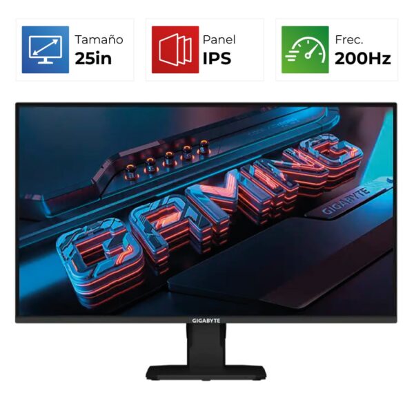 MONITOR GIGABYTE GAMING GS25F2 SA 24.5 PULG FHD 1920X1080 200HZ IPS HDMI / DISPLAYPORT 1.4 / HDR10 NEGRO