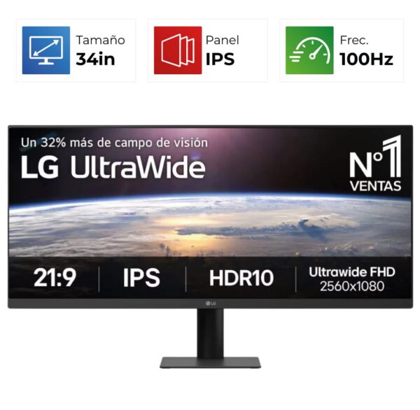 LG UltraWide – 34″ – 100Hz – 1ms – IPS – HDR10