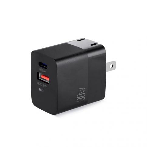 CARGADOR ARGOM FAST CHARGE DE PARED USB DUAL PD VOLTA P4 PLEGABLE TYPE-C+USB 38W ARG-AC-0122BK