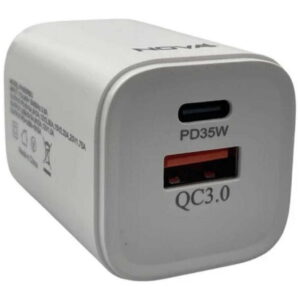 CARGADOR DE PARED NOVA PA035RBU001C 35W 1 PUERTO USB-C Y 1 PUERTO USB-A CARGA RAPIDA BLANCO