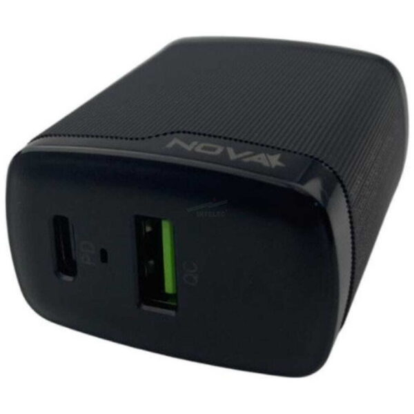 CARGADOR DE PARED NOVA PA046RBU001C 45W 1 PUERTO USB-C Y 1 PUERTO USB-A CARGA RAPIDA NEGRO