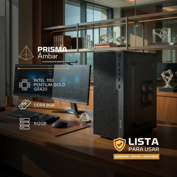 PC HOMEOFFICE – PRISMA AMBAR – INTEL PENTIUM GOLD G5420 – 512GB – 8GB – WINP+ANTIVIRUS+OFFICE