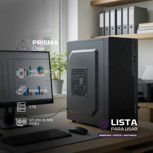 PC HOMEOFFICE – PRISMA ONIX – INTEL CORE I3 13100F – 2TB – 8GB – GT-210 – WINP+ANTIVIRUS+OFFICE