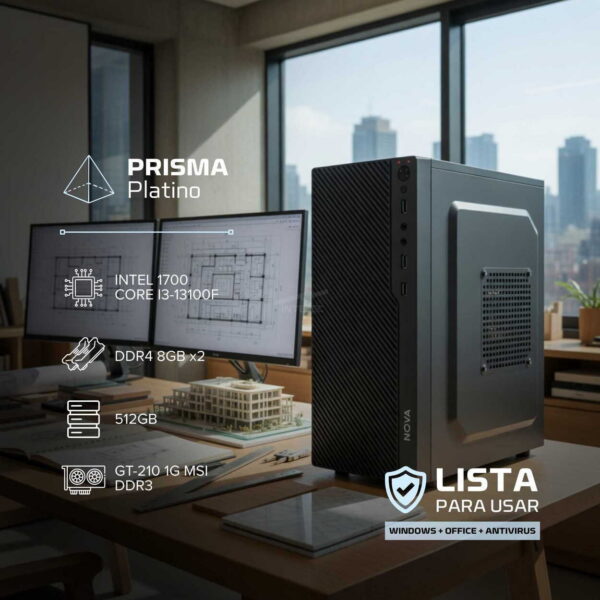 PC HOMEOFFICE – PRISMA PLATINO – INTEL CORE I3 13100F – 512GB – 16GB – GT-210 – WINP+ANTIVIRUS+OFFICE