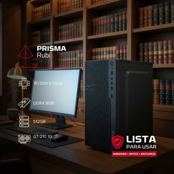 PC HOMEOFFICE – PRISMA RUBI – RYZEN 5 5500 – 512GB – 8GB – GT-210 – WINP+ANTIVIRUS+OFFICE