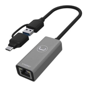 Unno Tekno 2 in 1 Ethernet Adapter -Conector dual USB-C y USB-A – AD3007GY