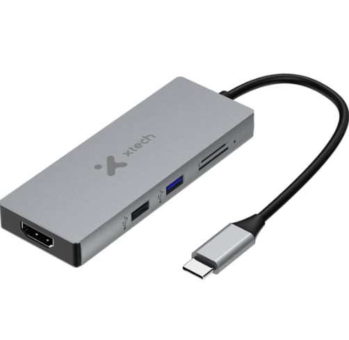 Hub 5 en 1 Xtech – USB-C – Gris