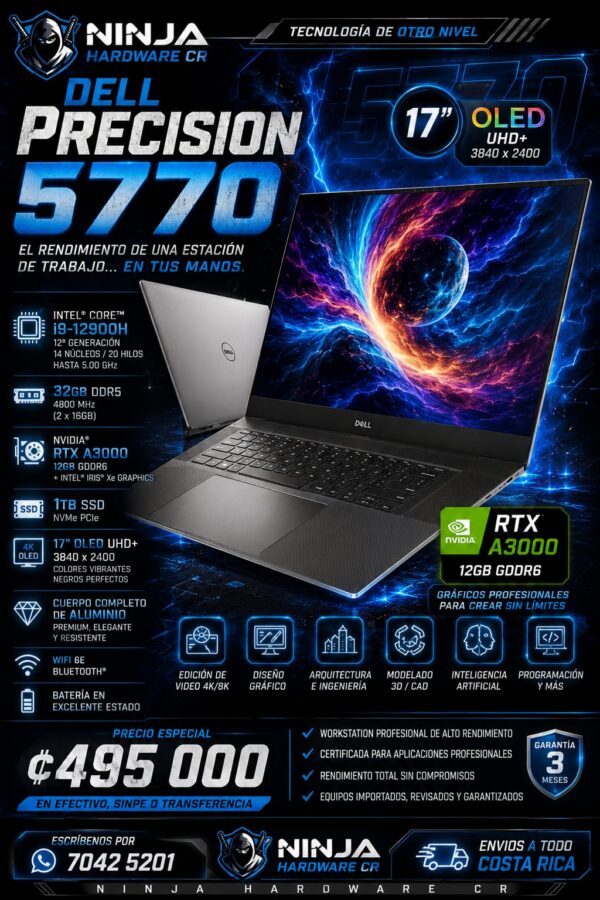 Dell Precision 5770 – 17″ OLED – i9 12th- 1tb SSD m.2- 32Gb Ram – RTX A3000 12Gb- USADA