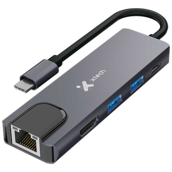 ADAPTADOR XTECH USB TIPO C MACHO 5 EN 1 RJ45 – HDMI – 2XUSB 3.0 – USB-C