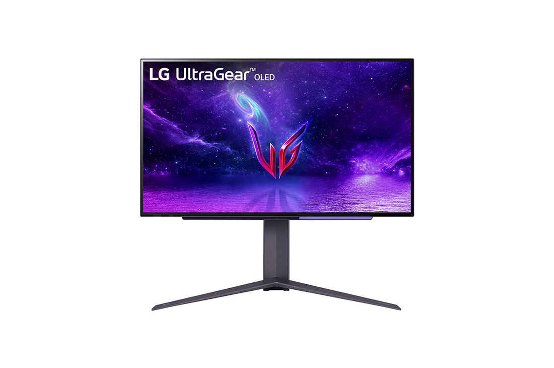 Monitor LG UltraGear OLED 27GR95QE-B de 27 pulgadas sobre base negra