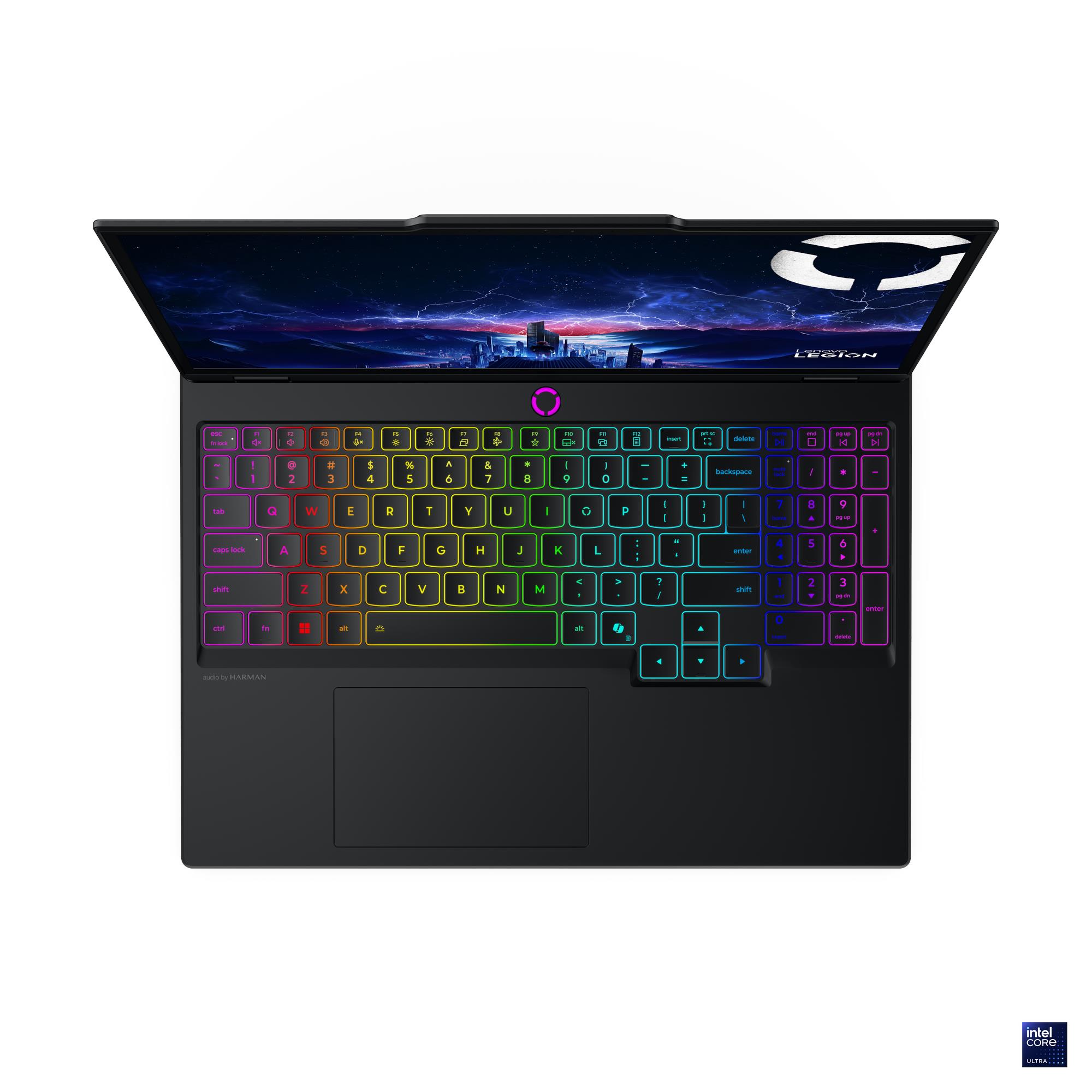 Laptop Lenovo Legion 5i negra abierta con teclado RGB