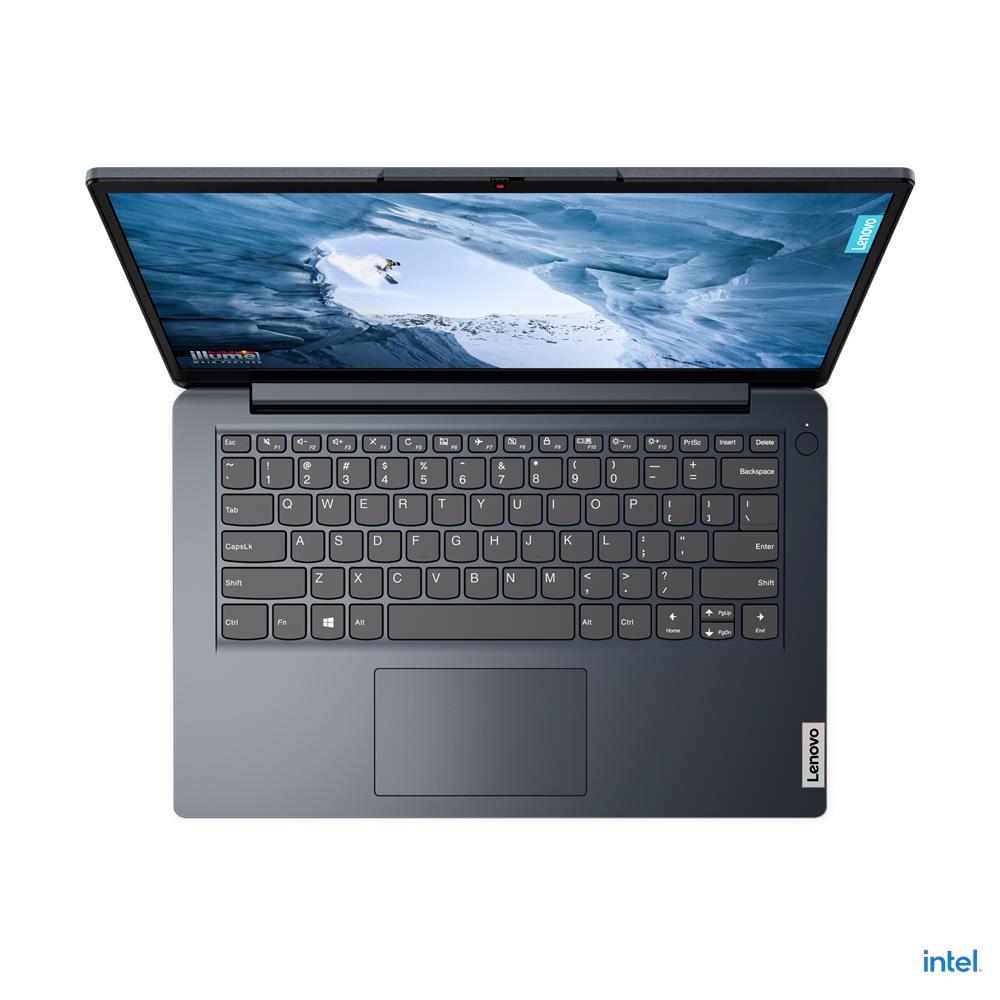 Laptop Lenovo IdeaPad 1 de 14 pulgadas abierta en color gris