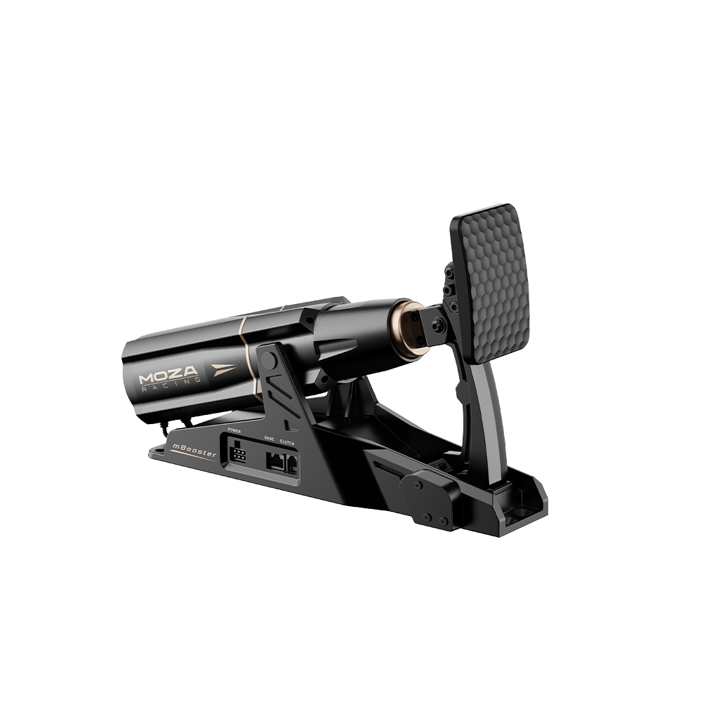 Pedal activo MOZA mBooster en vista lateral.